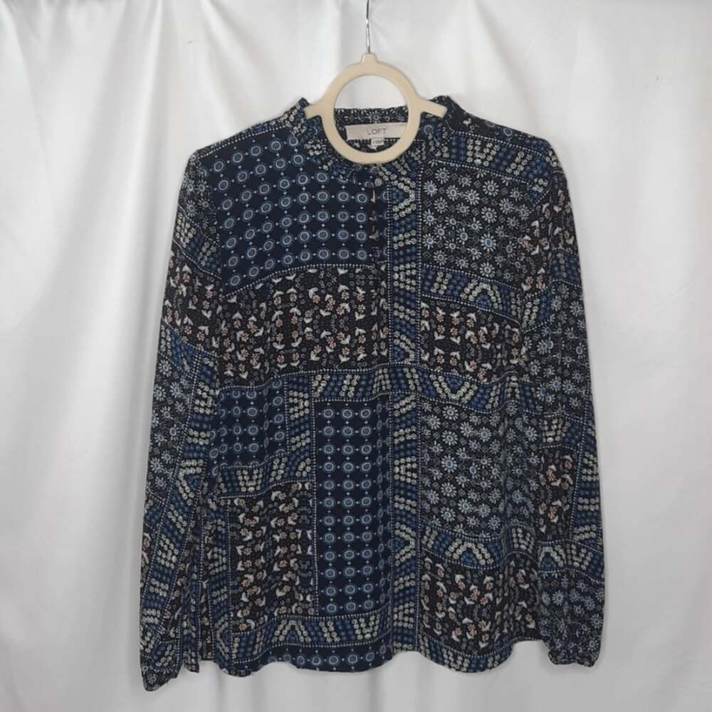 Loft Womens Blouse Floral Long Sleeve Keyhole Neckline Small